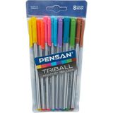Pensan Triball Tükenmez Kalem Renkli 8'li Vakumlu, Açık Yeşil/kahve/kırmızı/mavi/mavi&yeşil/mor/pemb