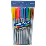 Pensan Triball Tükenmez Kalem Renkli 8'li Vakumlu, Açık Yeşil/Kahve/Kırmızı/Mavi/Mavi&Yeşil/Mor/Pembe/Sarı/Siyah/Turkuaz/Turuncu