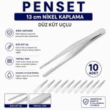Penset Düz Küt Uçlu 13 Cm Nikel Kaplama 10 Adet