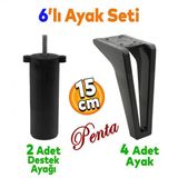 Penta 6'Lı Set Mobilya Tv Ünitesi Çekyat Koltuk Kanepe Destek Ayağı 15 Cm Siyah Ayakları M8 Civatalı