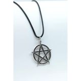Pentagram Yıldızı Gümüş Kaplama Deri İp Kolye