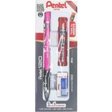 Pentel A315-3AS 120A3 (0.5mm) 3'lü Okul Seti - (Kalem+Silgi+Hediye Min, Pembe - Renkli