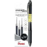 Pentel ENERGEL Mekanizmalı Likit Roller Kalem + 3 Adet Yedek - Siyah SİYAH