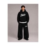 PENTHİLUS Erkek Büyük Beden Baskılı 3 İplik Oversize Kapüşonlu Sweatshirt ve Siyah Eşofman Takımı