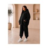 PENTHİLUS Kadın Büyük Beden 3 İplik Oversize Kapüşonlu Sweatshirt ve Siyah Jogger Eşofman Takımı