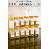 Penthouse 12'li Baharat Kavanozu Bambu Kapaklı Kavanoz Serpme Başlıklı Baharatlık 16 Adet Türkçe Etiketli - Ahşap - Ceviz - 120 ml