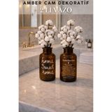 Penthouse 2 Adet Amber Cam Dekoratif Vazo Scandinavian ve Home Sweet Home+Pamuk Çiçeği Hediye