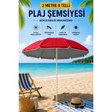 Penthouse 2 Metre 8 Telli Plaj Şemsiyesi Bükülebilir Mekanizmalı Bahçe Balkon Şemsiyesi - Kırmızı
