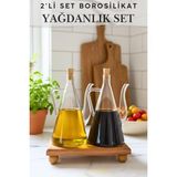 Penthouse 2'li 500ML Mantar Kapaklı Şeffaf Cam Yağdanlık + Yükseltici Cam Zeytinyağı ve Sirkelik Şişesi - 2Lİ
