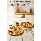 Penthouse 2'Li Yuvarlak 5 Bölmeli Bambu 20 x 20 cm Servis Tabağı, Sunumluk