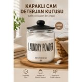 Penthouse 3800 ml Kapaklı Cam Deterjan Kutusu Vakum Kapaklı Büyük Boy Cam Saklama Kavanozu Siyah Kapaklı - Şeffaf