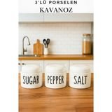 Penthouse 3’lü Porselen Salt Pepper Sugar Baharatlık Kavanoz Seti - Tuz, Biber, Kekik Saklama Kabı - Beyaz