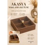 Penthouse 4 Bölmeli Şeffaf Kapaklı Akasya Ahşap Saklama ve Düzenleme Kutusu 20X20 cm