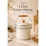 Penthouse 4 Litre Kapaklı Emaye Bakraç Ahşap Saplı Krem 18 cm