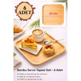 Penthouse 6 Adet 25cm Bambu Kare Servis Tabağı, Sunum Seti ( 25x25 cm )