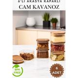 Penthouse 6 Adet 300ML. Akasya Kapaklı Cam Kavanoz Seti / Kahvaltılık / Sosluk