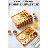 Penthouse 6 Adet 6 Bölmeli %100 Natural Doğal Bambu Kahvaltılık / Servis Seti