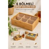 Penthouse 6 Bölmeli Ahşap Saklama Kutusu Şeffaf Kapaklı Çerezlik Takı Saat ve Poşet Çay Düzenleyici 24 x 16 cm