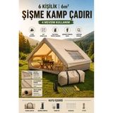Penthouse 6 Kişilik 4 Mevsim Şişme Kamp Çadırı – Su Geçirmez Tek Kapılı Aile Kamp Çadırı 300X200 cm | Baca Çıkışlı Premium Outdoor Çadır - Krem