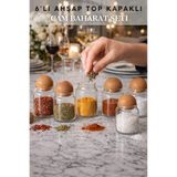 Penthouse 6'lı Cam Baharat Kavanozu Ahşap Top Kapaklı | Modern Mutfak Baharatlık Seti
