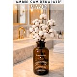 Penthouse Amber Cam Dekoratif Vazo Scandinavian+Pamuk Çiçeği Hediye
