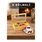 Penthouse Bambu Çay Kutusu 8 Bölmeli Kapaklı Bitki Çayı Saklama Kabı Kahverengi Organizer