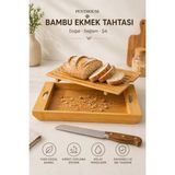 Penthouse Bambu Ekmek Kesme Tahtası Kırıntı Toplayıcılı Tepsili Doğal Ahşap Kesim ve Sunum Seti 34X22 cm