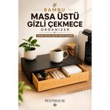 Penthouse Bambu Masa Üstü Gizli Çekmece Organizer Kahve Köşesi Düzenleyici, Masa Altı Saklama Kutusu, Duvara Monte Edilebilir - Siyah