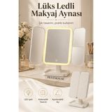 Penthouse Katlanabilir LED Işıklı Makyaj Aynası 2x 3x Büyüteçli 3 Işık Modlu Ayarlanabilir Parlaklık 400 Mah - Beyaz