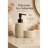 Penthouse Polyresin Sıvı Sabunluk 450 ml Çok Amaçlı Bölmeli Dokulu Tezgah Üstü Sabun Dispenseri Bej