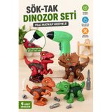 Penthouse Sök Tak 4'lü 14cm Dinozor Oyuncak Seti Vidalı Montajlı Eğitici Oyuncak + Pilli Matkap İle