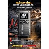 Penthouse Taşınabilir 10000MAH Akü Takviyeli Hava Kompresörü Şarjlı Power Bankli Göstergeli Araç Lastik Şişirme - ANTRASİT