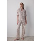 Penti Aging Collagen Floral Gömlekli Pantolon Bej Pijama Takımı - S