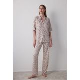 Penti Aging Collagen Floral Gömlekli Pantolon Bej Pijama Takımı