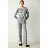 Penti Best Mom Slogan Baskılı Pijama Takımı, XS, PN34YC2G22SK-GE9, Gri-Melanj, kadın