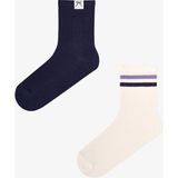 Penti Beyaz Lacivert Back Collage Çizgili Pamuklu 2 Çift Soket Çorap - 36 - 40 - Beyaz - Navy