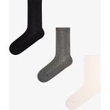 Penti Beyaz Siyah Gri Braided Colosio Ajur Desenli Pamuklu 3 Çift Soket Çorap - 36 - 40 - Beyaz - Siyah - Gri