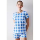 Penti Blue Gingham Şortlu Pijama Takımı, S, PN8IC3C724IY-, BE11, kadın