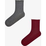 Penti Bordo Duman Classy Fırfırlı 2 Çift Soket Çorap - 36 - 40 - Bordo - Gri