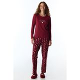 Penti Bordo Letters Kuş Desenli Uzun Kollu Pantolon Pijama Takımı