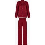Penti Bordo Orquidea Saten Çiçekli Uzun Kollu Gömlek Pantolon Pijama Takımı - Kırmızı