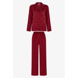 Penti Bordo Orquidea Saten Çiçekli Uzun Kollu Gömlek Pantolon Pijama Takımı