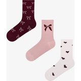Penti Bordo Ribbon Heart Fiyonk Desenli Pamuklu 3 Çift Soket Çorap - 36 - 40 - Kırmızı