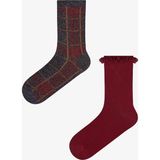 Penti Bordo Siyah Vintage Lace Çizgili Pamuklu 2 Çift Soket Çorap - 36 - 40 - Çok Renkli