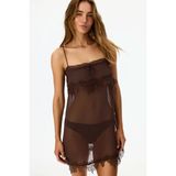 Penti Brown Jasmin Şifon Dantelli Gecelik - Kahverengi - XL