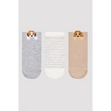Penti Dog Detail Bej 3lü Patik Çorap - Standart - Kahverengi
