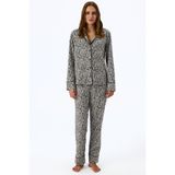 Penti Ekru Noir Garden Leopar Desenli Uzun Kollu Gömlek Pantolon Pijama Takımı
