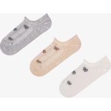 Penti Gri Bej Ribbon Jakarlı Fiyonk Desenli Pamuklu 3 Çift Sneaker Çorap - 36 - 40 - Çok Renkli