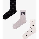 Penti Gri Ribbon Heart Fiyonk Desenli Pamuklu 3 Çift Soket Çorap - 36 - 40