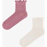 Penti Gül Beyaz Fırfırlı Pamuklu 2 Çift Soket Çorap - 36 - 40 - Pembe